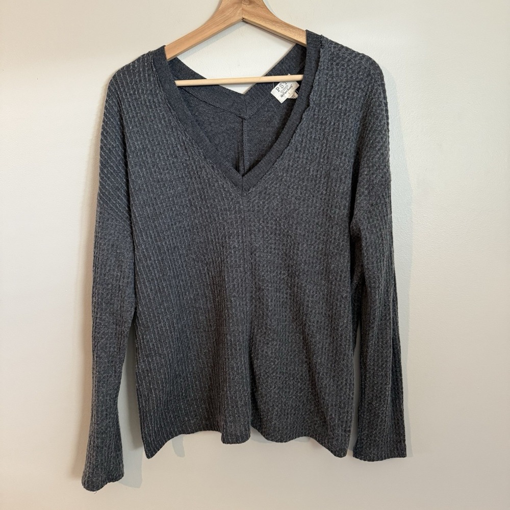 PST Project Socialâ T Women's Gray Oversized V-neck Sweater Small